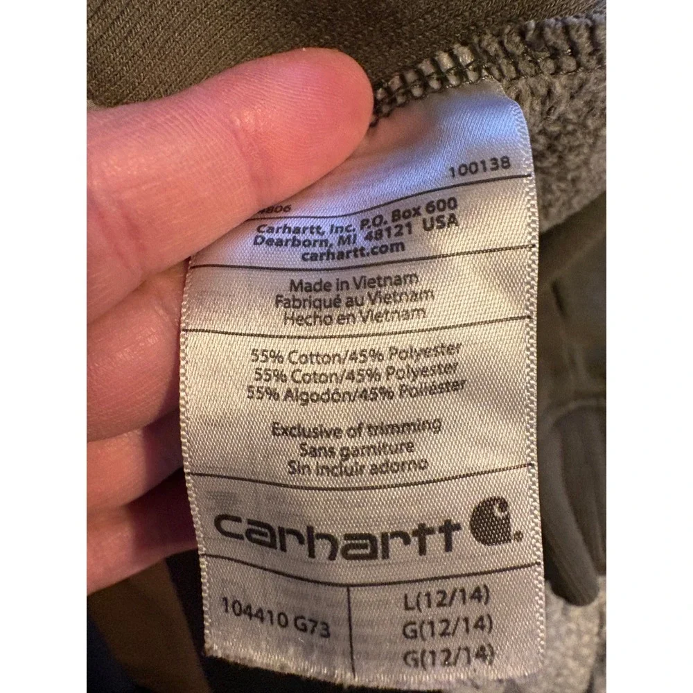 Carhartt Womens Relaxed Fit Crewneck Sweatshirt Olive Green Sleeve Logo L 104410